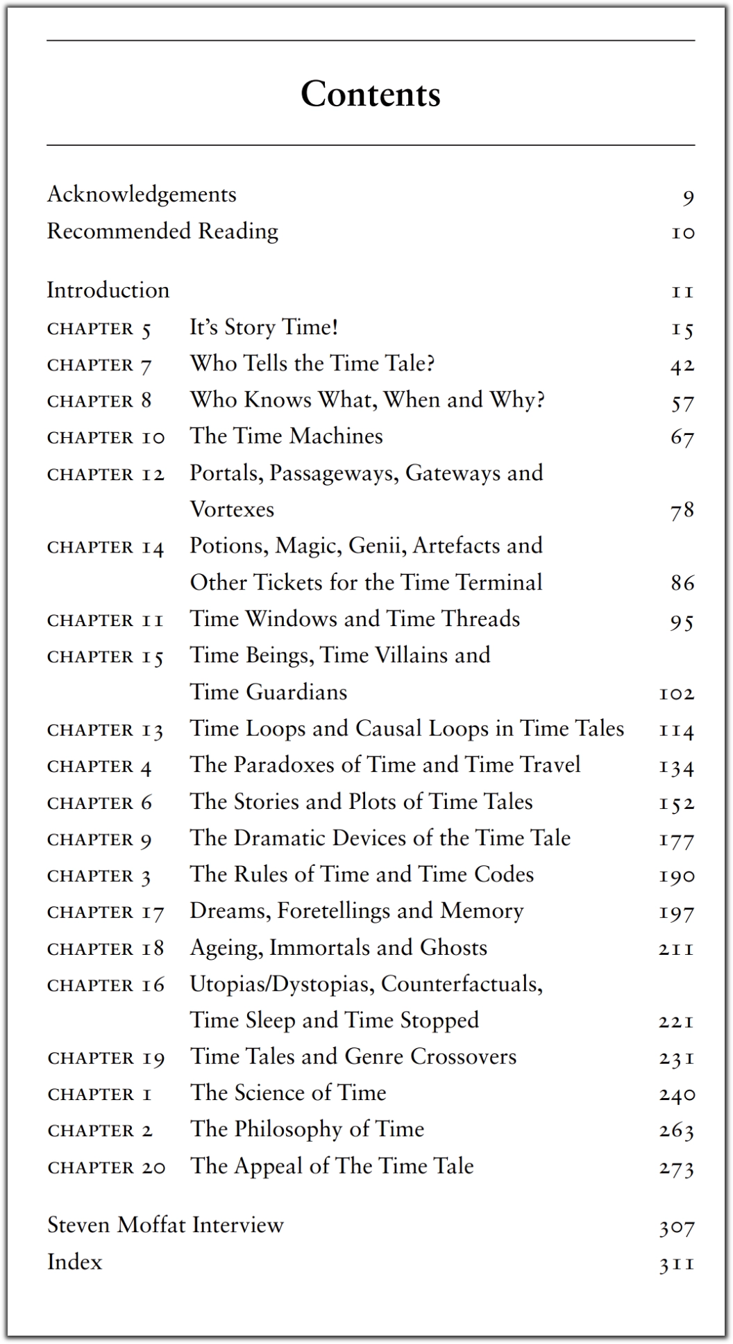 Destination Time Travel Contents page
