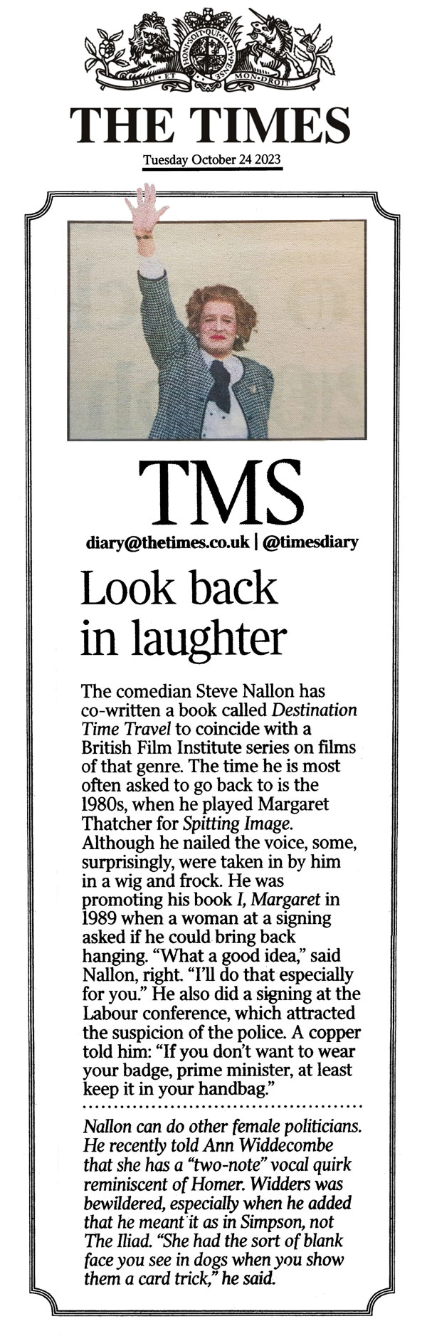 The Times Diary 24th October 2023