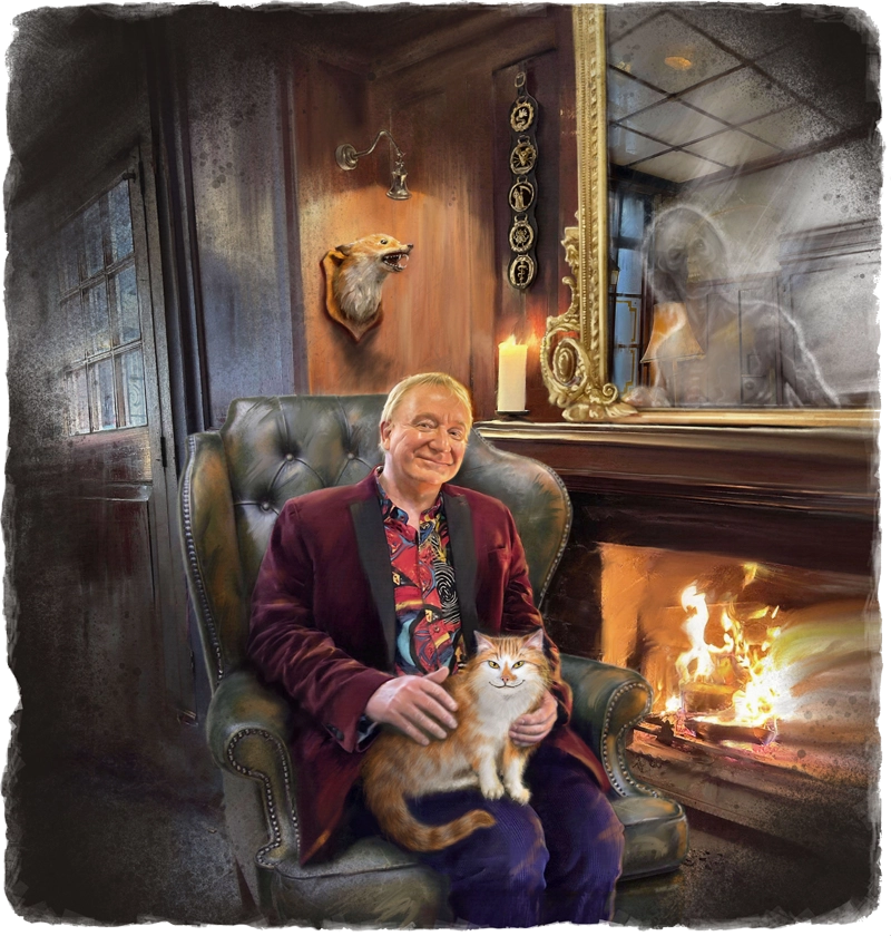 steve nallon in haunted house on a chair