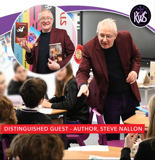Steve Nallon with children at a school
