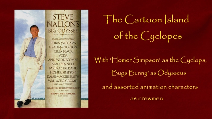 The Cartoon Island of the Cyclopes with Homer Simpson, Bugs Bunny and other animation character